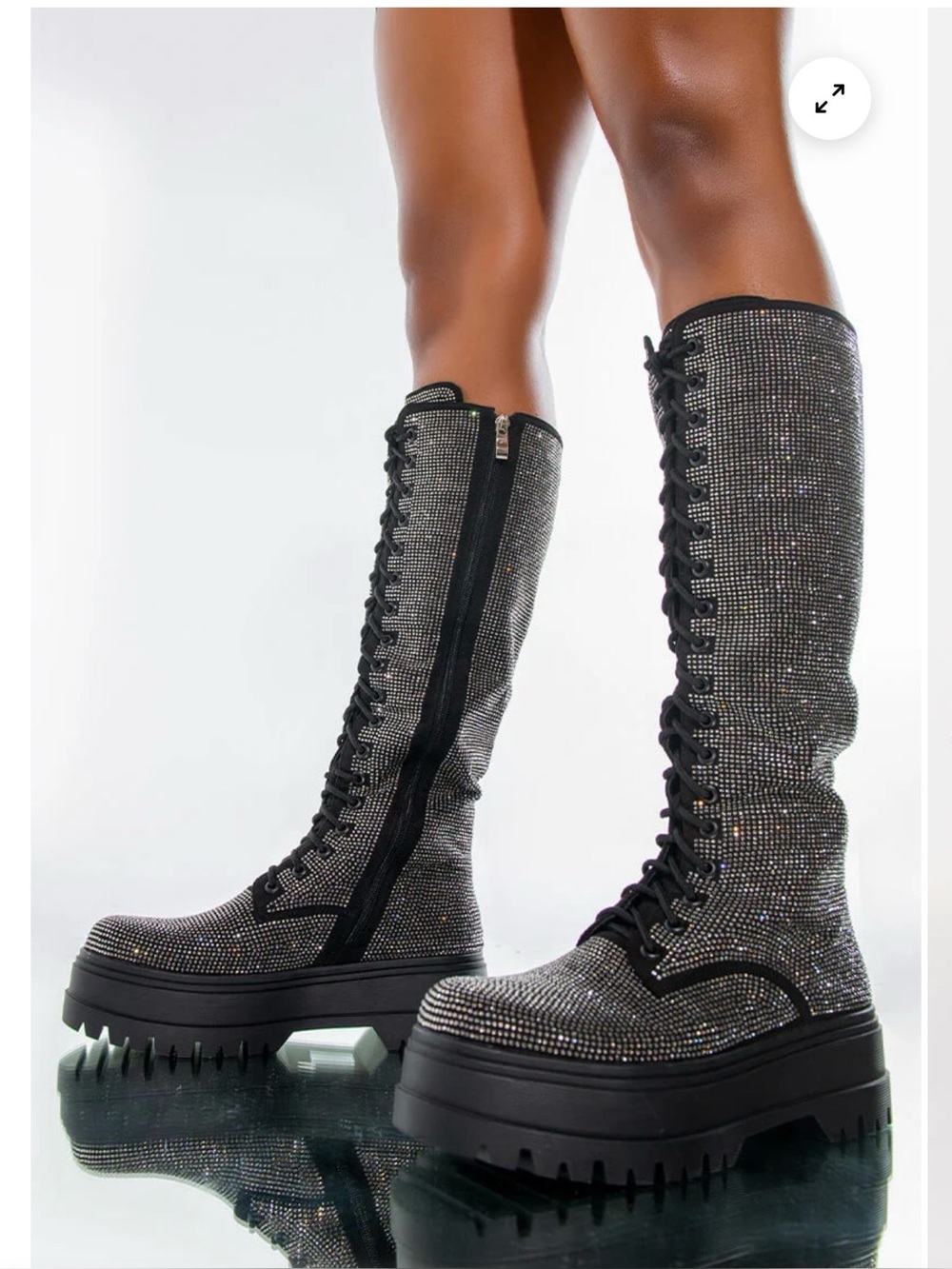 Torrid Betsey Johnson Knee High Embellished Silver Rhinestones Lace-Up Boots